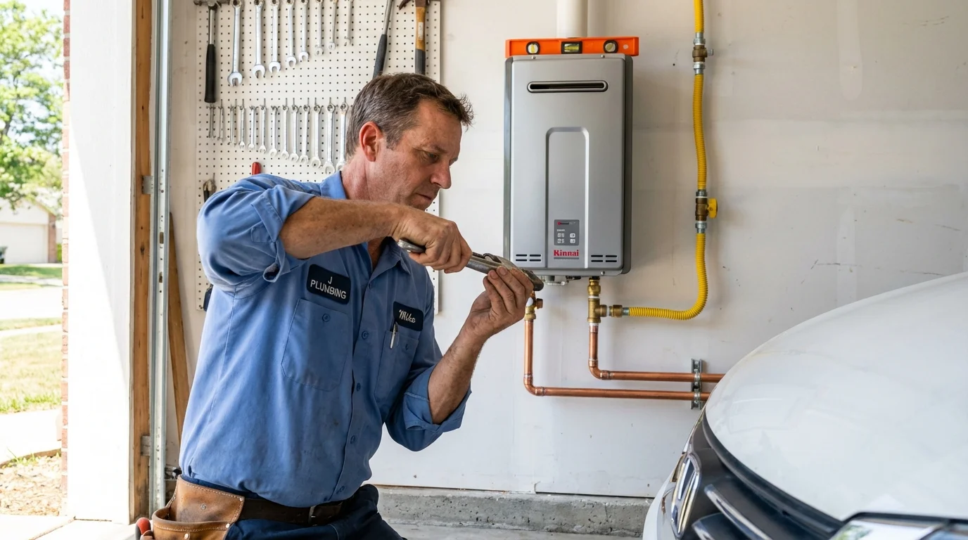 Tankless water heater installation by a Johns Plumbing LLC plumber in Alliance